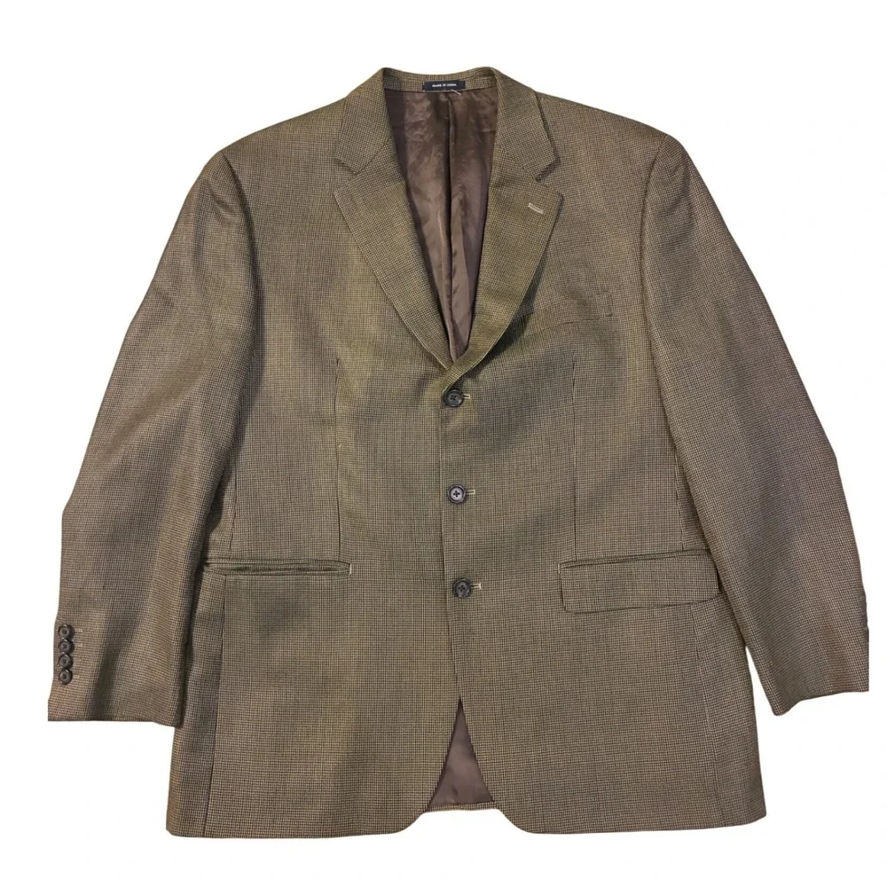 Ralph Ralph Lauren Silk Wool Houndstooth Blazer Mens 44R Olive Brown Vintage Y2K